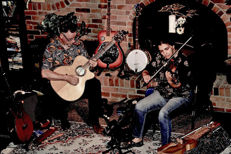 Steafan Hannigan and Saskia Tomkins in the studio